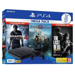 PlayStation 4 Slim 500GB - Jet black + Uncharted 4: A Thief´s End + God Of War + The Last of Us: Remastered