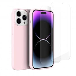 Cover iPhone 14 Pro e 2 schermi di protezione - Silicone - Rosa