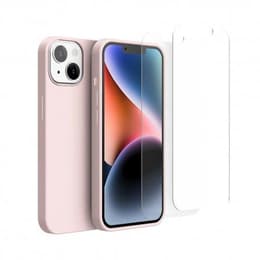 Cover iPhone 14 Plus e 2 schermi di protezione - Silicone - Rosa