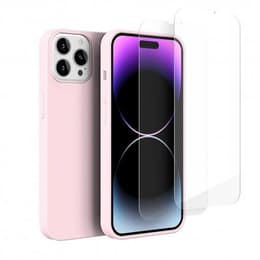 Cover iPhone 14 Pro Max e 2 schermi di protezione - Silicone - Rosa