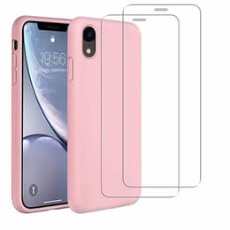 Cover iPhone XR e 2 schermi di protezione - Silicone - Rosa