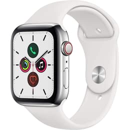 Apple Watch (Series 5) GPS 44 mm - Acciaio inossidabile Argento - Cinturino Sport Bianco