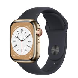 Apple Watch (Series 7) 2021 GPS + Cellular 45 mm - Acciaio inossidabile Oro - Cinturino Sport Nero