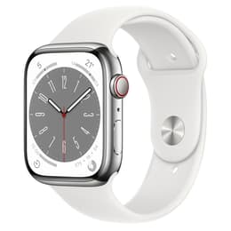 Apple Watch (Series 8) 2022 GPS + Cellular 45 mm - Acciaio inossidabile Argento - Cinturino Sport Bianco