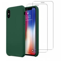 Cover iPhone X/XS e 2 schermi di protezione - Silicone - Verde