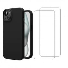 Cover iPhone 15 e 2 schermi di protezione - Silicone - Nero