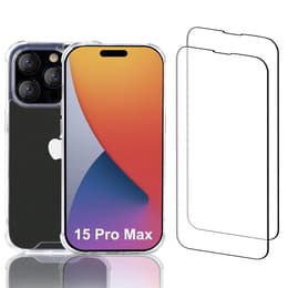 Cover iPhone 15 Pro Max e 2 schermi di protezione - Plastica riciclata - Trasparente