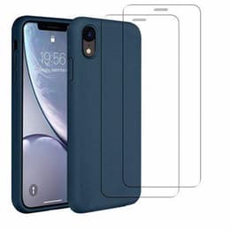 Cover iPhone XR e 2 schermi di protezione - Silicone - Blu