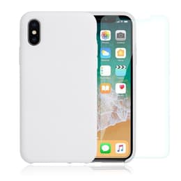 Cover iPhone X/XS e 2 schermi di protezione - Silicone - Bianco