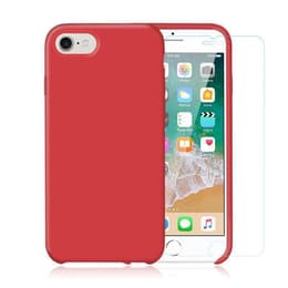 Cover iPhone SE (2022/2020)/8/7/6/6S e 2 schermi di protezione - Silicone - Rosso