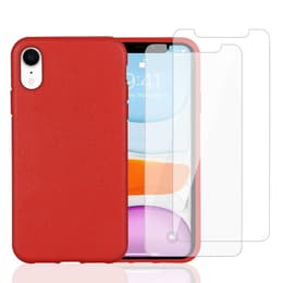 Cover iPhone XR e 2 schermi di protezione - Materiale naturale - Rosso
