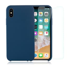 Cover iPhone X/XS e 2 schermi di protezione - Silicone - Blu cobalto