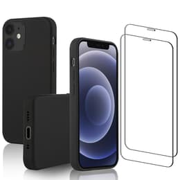 Cover iPhone 12 mini e 2 schermi di protezione - Silicone - Nero