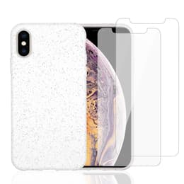 Cover iPhone X/XS e 2 schermi di protezione - Materiale naturale - Bianco