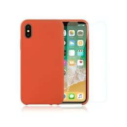 Cover iPhone X/XS e 2 schermi di protezione - Silicone - Arancione