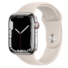Apple Watch (Series 7) 2021 GPS 45 mm - Acciaio inossidabile Argento - Cinturino Sport Bianco