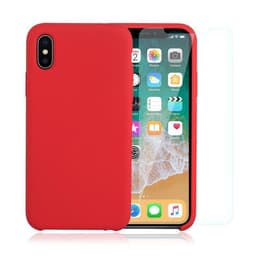 Cover iPhone X/XS e 2 schermi di protezione - Silicone - Rosso