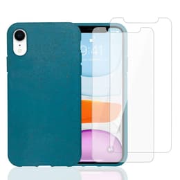 Cover iPhone XR e 2 schermi di protezione - Materiale naturale - Blu