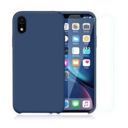 Cover iPhone XR e 2 schermi di protezione - Silicone - Blu cobalto