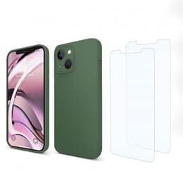 Cover iPhone 13 e 2 schermi di protezione - Silicone - Verde