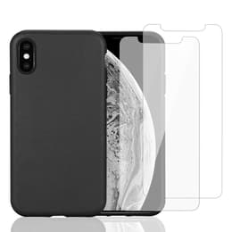 Cover iPhone X/XS e 2 schermi di protezione - Materiale naturale - Nero