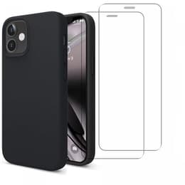 Cover iPhone 12 Mini e 2 schermi di protezione - Silicone - Nero