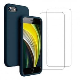 Cover iPhone 7/8/SE 2020/SE 2022 e 2 schermi di protezione - Silicone - Blu