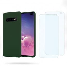Cover Galaxy S10 Plus e 2 schermi di protezione - Silicone - Verde