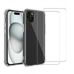 Cover iPhone 15 Plus e 2 schermi di protezione - TPU - Trasparente