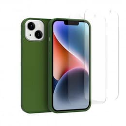 Cover iPhone 14 e 2 schermi di protezione - Silicone - Verde