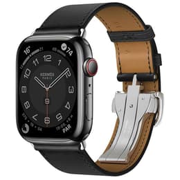 Apple Watch (Series 7) 2021 GPS 45 mm - Acciaio inossidabile Grigio Siderale - Cinturino a maglie in pelle Nero
