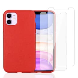 Cover iPhone 11 e 2 schermi di protezione - Materiale naturale - Rosso