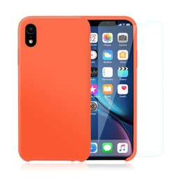 Cover iPhone XR e 2 schermi di protezione - Silicone - Arancione