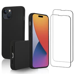 Cover iPhone 15 Plus e 2 schermi di protezione - Silicone - Nero