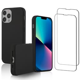 Cover iPhone 13 Pro e 2 schermi di protezione - Silicone - Nero