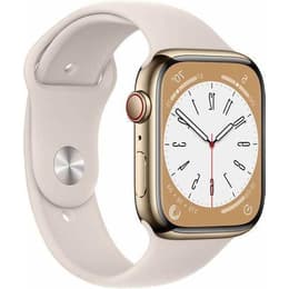 Apple Watch Series 8 (2022) GPS + Cellular 45 mm - Acciaio inossidabile Oro - Cinturino Sport Bianco