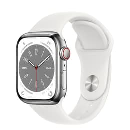 Apple Watch (Series 8) 2022 GPS + Cellular 41 mm - Acciaio inossidabile Argento - Cinturino Sport Bianco