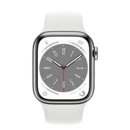 Apple Watch Series 8 (2022) GPS + Cellular 41 mm - Acciaio inossidabile Argento - Cinturino Sport Bianco
