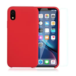 Cover iPhone XR e 2 schermi di protezione - Silicone - Rosso