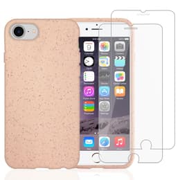 Cover iPhone SE (2022/2020)/8/7/6/6S e 2 schermi di protezione - Materiale naturale - Rosa
