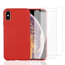 Cover iPhone X/XS e 2 schermi di protezione - Materiale naturale - Rosso