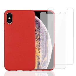Cover iPhone X/iPhone XS e 2 schermi di protezione - Materiale naturale - Rosso