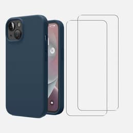 Cover iPhone 13 e 2 schermi di protezione - Silicone - Blu navy