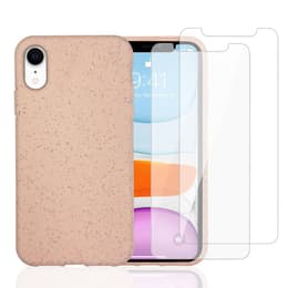 Cover iPhone XR e 2 schermi di protezione - Materiale naturale - Rosa