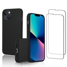 Cover iPhone 13 e 2 schermi di protezione - Silicone - Nero