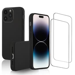Cover iPhone 14 Pro Max e 2 schermi di protezione - Silicone - Nero