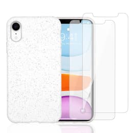 Cover iPhone XR e 2 schermi di protezione - Materiale naturale - Bianco