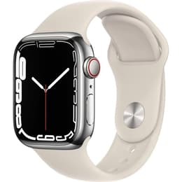 Apple Watch (Series 7) 2021 GPS + Cellular 45 mm - Acciaio inossidabile Grigio - Cinturino Sport Bianco