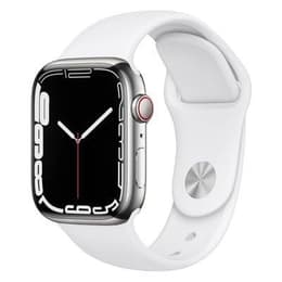 Apple Watch Series 7 (2021) GPS + Cellular 41 mm - Acciaio inossidabile Argento - Cinturino Sport Bianco