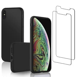 Cover iPhone XS Max e 2 schermi di protezione - Silicone - Nero